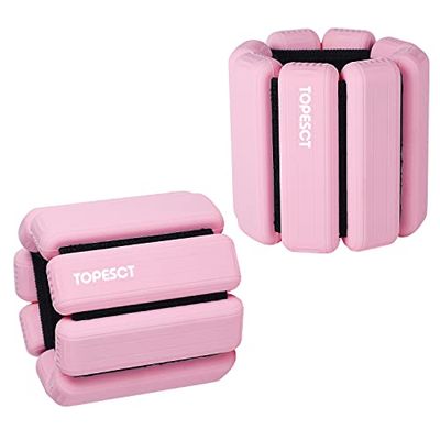 TOPESCT Justerbara handledsvikter – set med 2 (0,5 kg vardera) | Bärbart handleds- och ankelvikter armband för yoga, dans, barre, pilates, kondition, aerobics, promenader (0,5 kg/vardera, rosa)