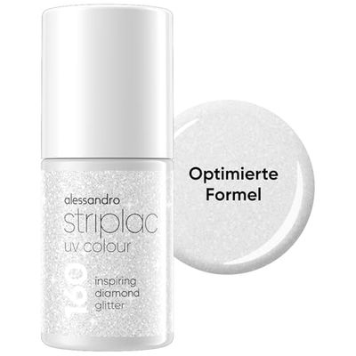 alessandro Striplac UV-nagellack inspiration diamant glitter – täckande och reptålig upp till 15 dagar – lätt att applicera – mild dekalteknik – vegansk – silver, 6,5 ml