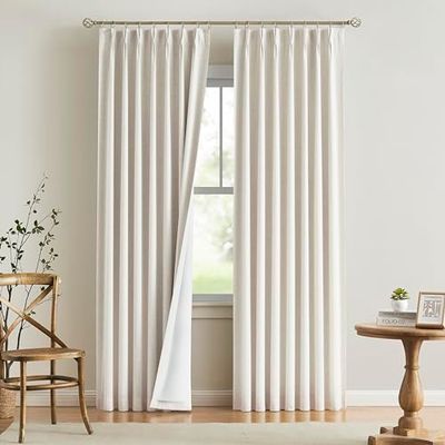 Vision Home Natuurlijke knijpen geplooide volledige verduisterende gordijnen linnen gemengde kamer verduisterende gordijnen 274 cm voor woonkamer slaapkamer thermisch geïsoleerde knijpplooi gordijnen