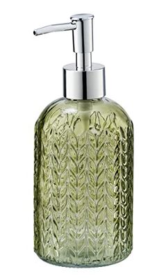 WENKO Dosificador de sabão Vetro redondo verde - dispensador de sabão líquido capacidade: 0,4 l, vidro, 8,5 x 19 x 7,5 cm, verde