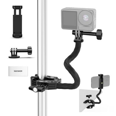 NEEWER Kit di Supporto Action Camera+Super Clamp, Tubo Morbido,Attacco Action Cam, Portatelefono Regolabile per Superfici Piane/Rotonde, Compatibile con GoPro Insta360 DJI Action Cam Smartphone, GP-26