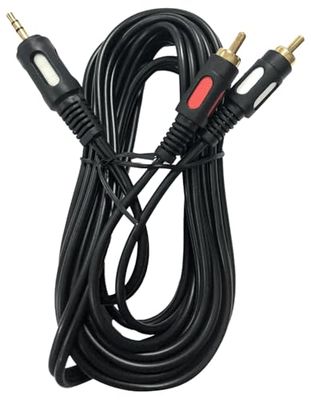 Audiokabel, 3,5 mm stekker naar 2 RCA-stekkers, 3 m, zwart, ideaal voor het aansluiten van mobiele apparaten met stereo-audiosystemen.