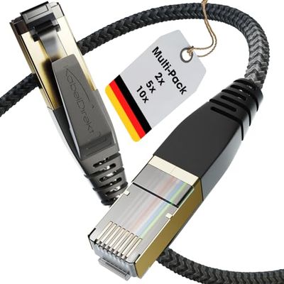 KabelDirekt – Cat 8 Netwerkkabel met Flexibel en Breukbestendig Ontwerp – 10x 5m (LAN/Ethernet-kabel, RJ45-connector, Zendt Gegevenssnelheden Tot 40 Gbit/s, Voor gaming/PS5/Xbox)