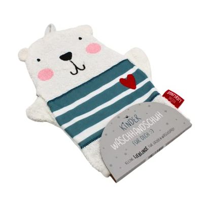 Dekohelden24 Manopla de baño Infantil con Lazo, diseño de Oso, 100% algodón, tamaño Alto/Ancho Aprox. 24 x 19 cm, marrón, 24 cm