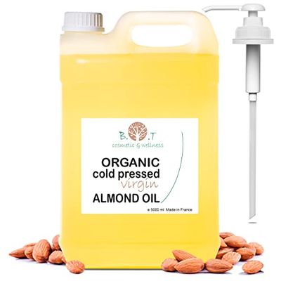 Olio di Mandorle Biologico, Estratto a Freddo, Puro, Naturale. Olio per Massaggi, Capelli e Ciglia, Idratante Corpo (Mani, Unghie), Viso (Anti-Aging), Smagliature in Gravidanza - 5000 ml 5 L