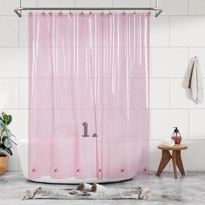Barossa Design Cortina de Ducha de PEVA Resistente con 6 imanes y Ojales metálicos, 183 x 183 cm, Cortinas de Ducha Impermeables para baño, Color Rosa Transparente