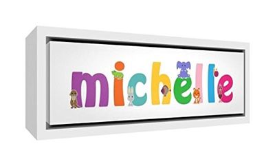 Little Helper Impresión sobre lienzo enmarcado madera blanco, dibujo personalizable con nombre de niña Michelle 34 x 88 x 3 cm multicolor