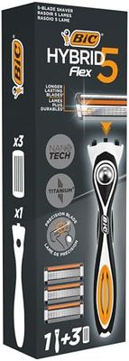 BIC Hybrid 5 Flex Starter Kit da Uomo con Manico e lame di Ricarica - Confezione da 1 + 3 Ricariche