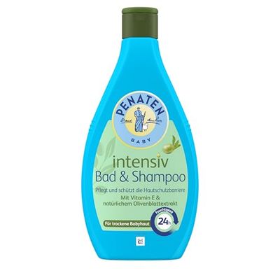 PENATEN Shampooing intensif pour le bain et le bébé (400 ml), shampooing particulièrement doux pour bébé avec vitamine E et extrait naturel de feuille d'olive, gel douche doux pour bébé & shampoing