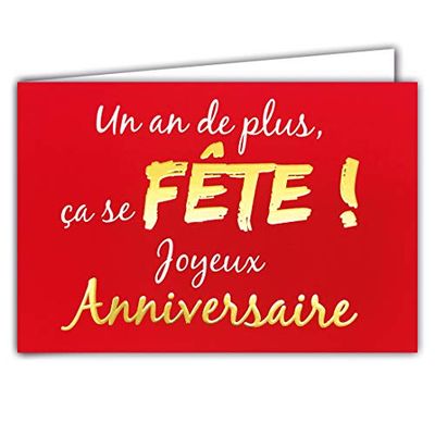 Afie 69-5109 Happy Birthday Card with Envelope 17 x 11.5 cm Gold Glossy Gold Words in Red Background