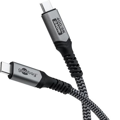 goobay USB 4 kabel/USB-C snellaadkabel, 240 watt, 40 Gbits gegevensoverdracht voor 8K HD-display/USB C-oplaadkabel mobiele telefoon/type-C high-speed kabel voor laptops en hub/docking-station/0,5 m,