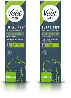 Veet Men Hair Removal Cream, Chest & Body, Normal Skin, 200ml each, 1 Spatula, No Risk of Cuts, 24 Hour Hydration, 7 Days of Smoothness, Dermatologically Tested (Packaging may vary) (Pack of 2)