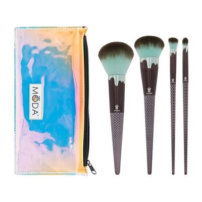 MODA Royal & Langnickel - Juego de 5 brochas de maquillaje de cara completa con bolsa que incluye polvo, complicación, licuadora angular y pinceles de detalle, chocolate menta