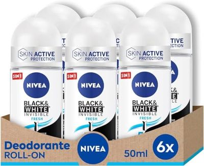 NIVEA Svart & vit osynlig färsk roll-on, 6-pack (6 x 50 ml)