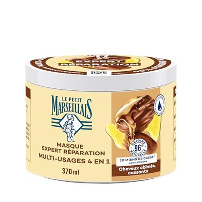 Le Petit Marseillais Masque 4 en 1 Expert Réparation Huile de Jojoba Bio (Pot de 370 Ml) – Masque Capillaire pour Cheveux Cassants – Soin Cheveux sans Silicone 96% d'Origine Naturelle
