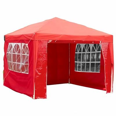 Garden Vida côtés Rouge 3 x 3 m Tonnelle avec Panneaux latéraux-Tente de fête à Fermeture éclair-Auvent de Jardin imperméable avec Barre de Vent, Plastique Métal