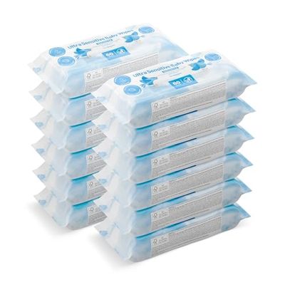 by Amazon 720 toalhitas para bebés ultrasensíveis, sem perfume, 12 embalagens de 60 (anteriormente marca Mama Bear, mesmo produto)