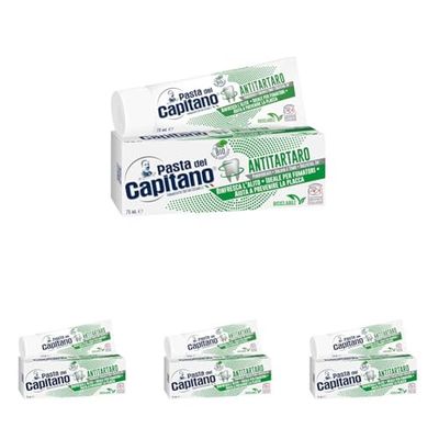 Pasta del Capitano, Dentifricio Antitartaro Bio, Dona Freschezza e Rinfresca l'Alito, Ideale per i Fumatori, Aiuta a Prevenire la Placca, 100% Made in Italy, Tubetto da 100 ml (Confezione da 4)