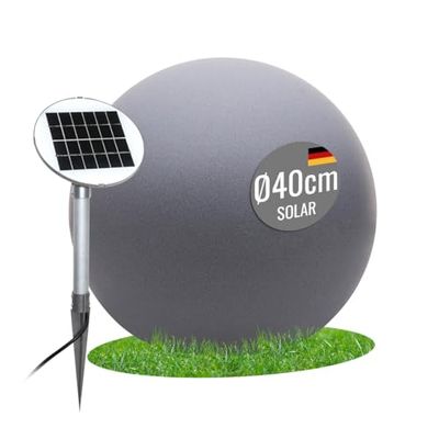 8 seasons Design - Lampe boule solaire 40 cm - Globe brillant (gris) - LED blanc chaud - Capteur crépusculaire - Résistant aux intempéries - Lampe solaire pour extérieur (jardin, terrasse, balcon)
