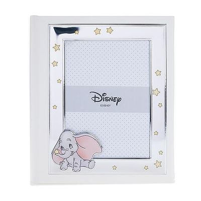 VALENTI & CO. Disney Baby - Dumbo Photo Album with Silver Frame for Baby Christening or Birthday Gift