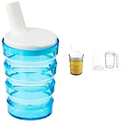Performance Health Sure Grip Cup, Non Spill Mug, Portable Travel Mug with Straw Lid for Children, Elderly and Disabled - 200 ml Blue Colour & Homecraft Clear Non Spill Cup, Size Small