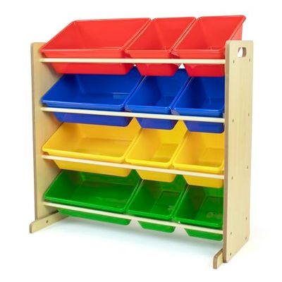 Humble Crew, Organisateur de Jouets avec 12 bacs de Rangement, Naturel et Multicolore