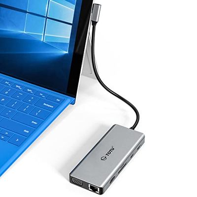 Stacja dokująca, koncentrator USB C, TOTU 12 w 1 stacja dokująca Surface Pro z 4K HDMI, Ethernet, VGA, 92 W PD, USB-C 3.0 i 2 USB 3.0 do MacBook Pro Air i laptopów typu C z Thunderbolt 3 lub 4