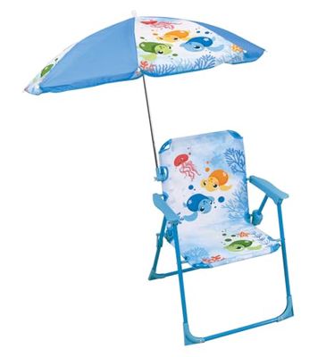 FUN HOUSE 713516 MA Petite Carapace Chaise Pliante Tortue H.53 X L.38,5 X P.37,5 CM avec Parasol Ø65 CM pour Enfant, Bleu