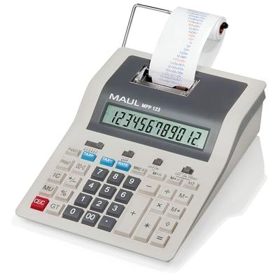 MAUL Calculadora de Escritorio Printing MPP 123 | Calculadora de impresión con Importantes Funciones comerciales y Pantalla de 12 dígitos | Impresión en 2 Colores | 2,4 líneas/seg | Funcionamiento a