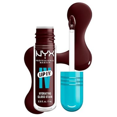 NYX Professional Makeup Brillo de Labios Hidratante, Color y Brillo Efecto Húmedo, Hasta 12H de Hidratación, Con Vitamina B12 y Magnesio, Lip IV Hydrating Gloss Stain, Tono: Water 'Bout Wine?