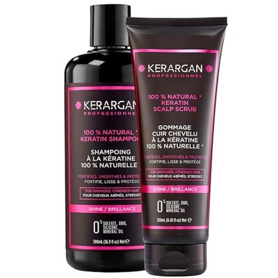 Kerargan - Shampoo and Scalp Scrub Duo with Keratin for Damaged and Stressed Hair - Purifies, Strengthens, and Protects - Sulfate-Free, Paraben-Free, Silicone-Free - 500ml + 250ml
