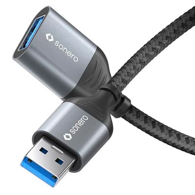 Sonero® USB-A naar USB-A datakabel, verlengkabel, USB kabel type A, USB 3.0, 5 GB/s, ruimtegrijs/zwart, 3,00 m