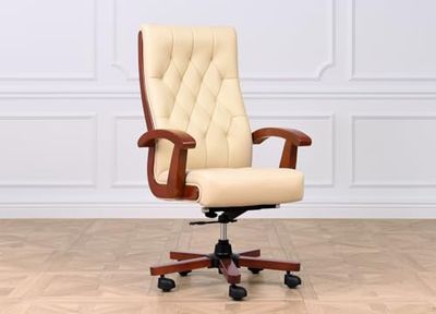 BEMONDI Elegant Consul Bureaustoel Naturel Leer Beige