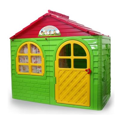 JAMARA Casa de Juegos Little Home 460500, de plástico Resistente, Montaje, Sistema de Ranuras Estable, fácil de Limpiar, Adecuado para Interiores y Exteriores, Puerta/Ventana Que se Abre, Cortinas