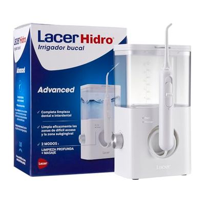 LACER Hidro Advanced monddouche met 4 navullingen, elektrische borstel en mondspoeling, dieptereiniging, tandvleesmassage, reinigt lingueel en subgingivalgebied, 10 drukniveaus, wit