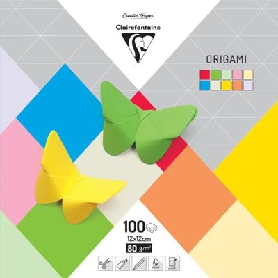 Clairefontaine 95008C - Uma embalagem de 100 feuilles origami 12 x 12 cm, 80 g, mistura de sortimento
