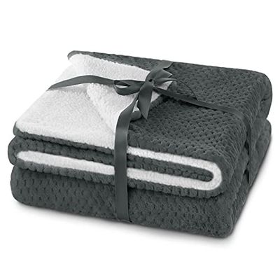 AmeliaHome Knuffeldeken 170x210 cm delicate stiksels Sherpa lamsvel look woondeken Shleepy antraciet