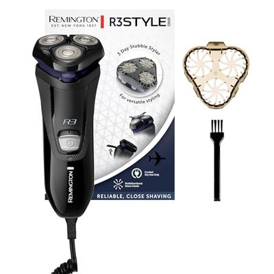 Remington Rasoio Elettrico Barba R3 Style Series Rotary Shaver, Rasoio Elettrico a Testine Rotanti, Lame Flessibioli a Doppia Traccia, Styler per Barba, R3002