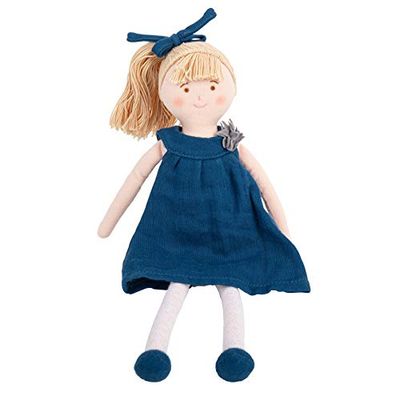 TROUSSELIER - Poupée en Tissus 30 cm - Tissus en Coton Bio - Idéal Cadeau de Naissance - Lavable en Machine - Colori Bleu Denim