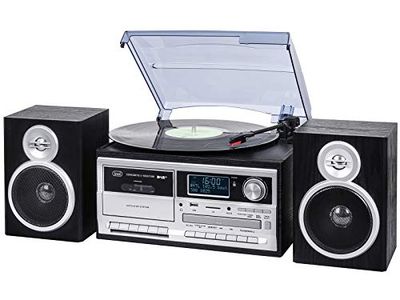 Trevi TT 1072 Dab - Système de Tourne-Disque stéréo Bluetooth avec récepteur numérique Dab / Dab+, Fonction encoding, Lecteur MP3, CD, USB, entrée auxiliaire, SD, Cassette, Noir