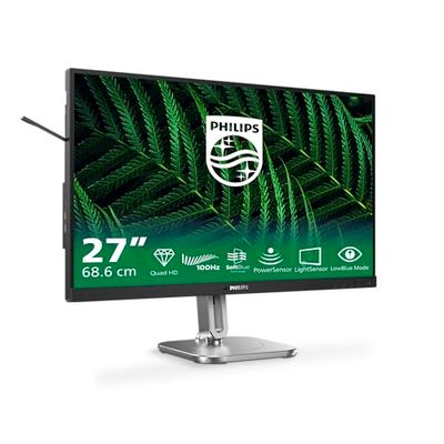 Philips 27B2G5500 Monitor 27" QHD, WLED, 100Hz, IPS, 4 ms GtG, Adaptive Sync., TUV EyeSafe, Altavoces, Altura Ajustable (2560x1440, 2X HDMI 2.0, 1x DP 1.4, USB-Hub) Gris Oscuro