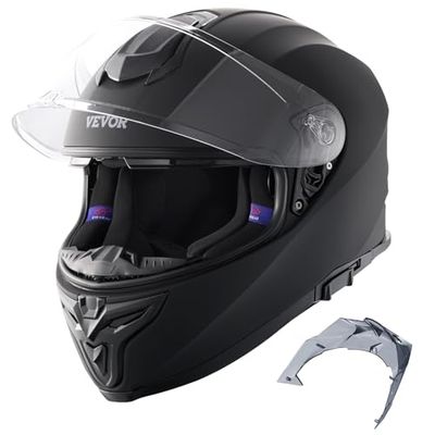 VEVOR Motorcycle Helmet, Full Face, Smart Street ABS & High Density Helmet with Bluetooth Slot & Interchangeable Lens, ECE Approved Comfortable Motocross Helmet, Fit for Youth & Adults,XL(61-62cm)