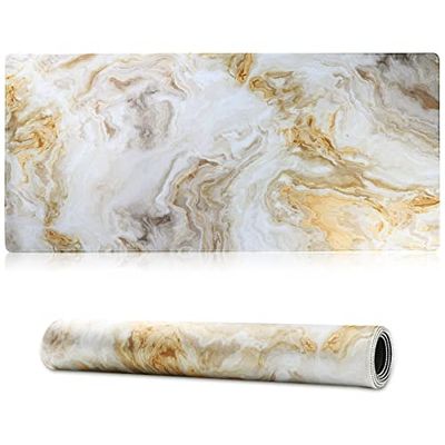 Jahosin Stor spelmusmatta med sydda kanter, [70 x 30 cm] utökad musmatta med halkfri naturgummibas för speler/skrivbord/kontor/hem (70 x 30 marble)
