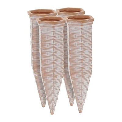 Relaxdays Set da 4 Coni, Irrigazione a Goccia, Piante, Fiori, Innaffiatori per Bottiglie da 1,5L, in-Outdoor, Terracotta, Ceramica