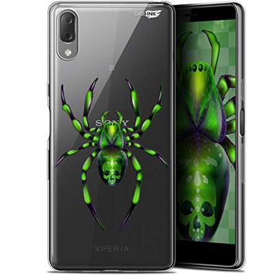 Caseink Beschermhoes voor Sony Xperia L3 (5.7) Gel HD [Bedrukt in Frankrijk, Nieuwe Collectie, Zacht, Schokbestendig] Groene Spin