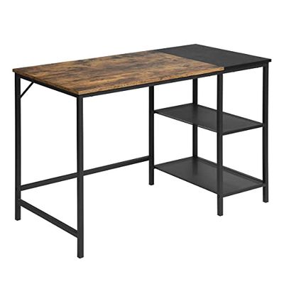 HOMYLIN Bureau d'ordinateur avec étagères, Table d'étude de Bloc de Couleur, Bureau d'ordinateur Portable pour Salle d'étude de Bureau à Domicile, 110x55x75CM, Noir Brun