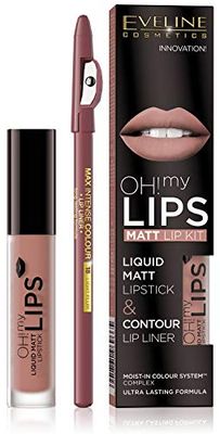 Eveline Cosmetics Oh! My Lips Zestaw: matowa pomadka w płynie i konturówka, nr 08 Lovely Rose