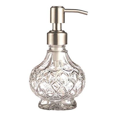 YunNasi Distributeur de Savon avec Pompe en Acier Inoxydable, Design en Cristal Transparent, Vintage et élégant, Rechargeable, Distributeur de Savon Liquide pour comptoir de Salle de Bain, évier de
