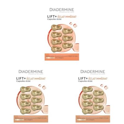 Diadermine Lift+ Capsules Anti-Rides, Visage et Cou Eclat Immediat, 7 x 4ml (Lot de 3)