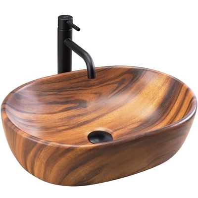 Rea Lavabo da Appoggio AMELIA WOOD MATT Lavandino Bagno 480 x 345 x 135 mm Ceramica (marrone)